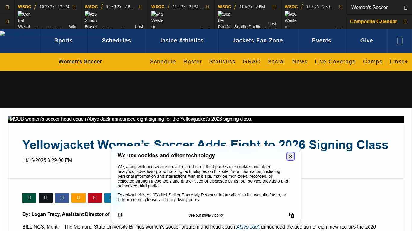 Yellowjacket Women’s Soccer Adds Eight to 2026 Signing Class - Montana State University Billings Athletics